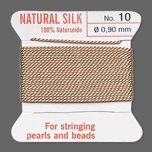 Thread, Griffin, silk, beige, size #10. Sold per 2-meter card (approximately 78 inches).