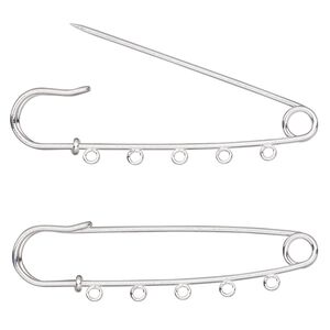 Kilt pin 1pkg10 silver-plated, 3 inch / 5 loops steel