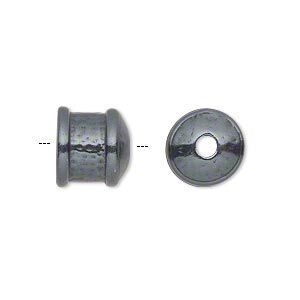 Cord end 1pkg2 gunmetal-plated pewter, 11mm textured round tube / 9mm inside diameter, JBB Findings