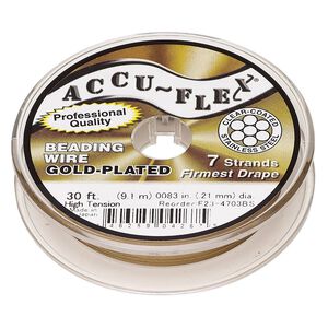 Beading wire, Accu-Flex&reg;, nylon and 24Kt gold-plated stainless steel, clear, 7 strand, 0.0083-inch diameter, high tension. Sold per 30-foot spool.