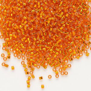 Seed bead, Delica&reg;, glass, pkg/50g, #11 round, transparent silver-lined orange (DB-0045).