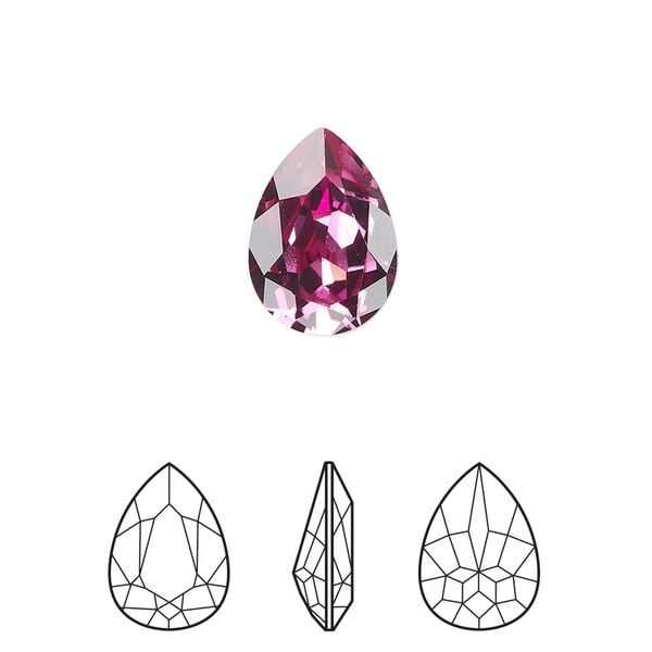 Fancy stone 144pk dark rose foil back, Swarovski&reg; 14x10mm pear 4320 image number 0