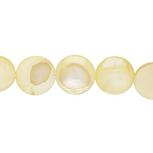 Mother-of-pearl shell 1pkg1, puffed flat round bead 15 inch canary 11-12mm