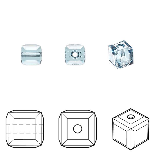 Bead 6pk aquamarine, Crystal Passions&reg; 6mm cube 5601 image number 0