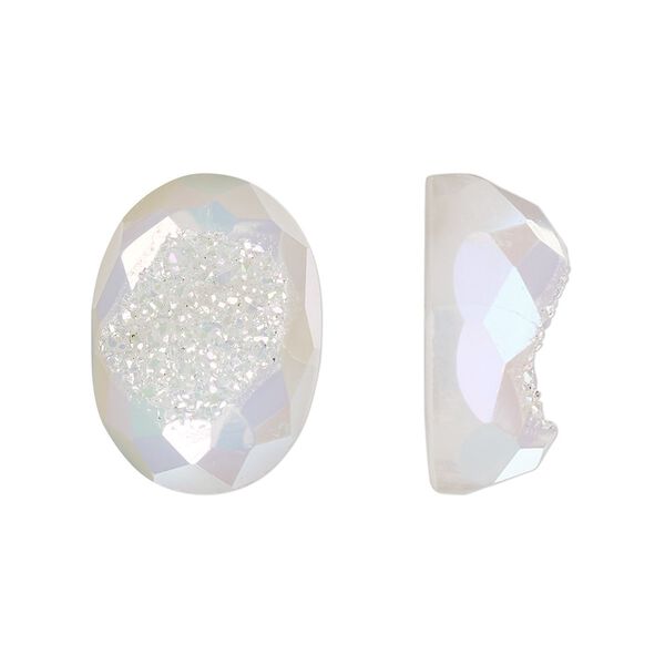 Druzy agate 1pkg1, hand-cut calibrated faceted oval cab 18x13mm image number 0