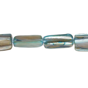 Mother-of-pearl shell 1pkg1, stick bead 15 inch blue / tan 12x5mm-15x12mm