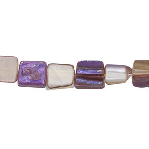 Mother-of-pearl shell 1pkg1, triangle tube bead 15 inch purple and tan 8x7mm-10x8mm