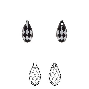 Briolette 24pk jet, Crystal Passions&reg; 11x5.5mm pendant drop 6010