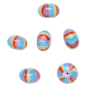 Bead, lampworked glass 1pkg6, multicolored, 18x12mm rondelle.