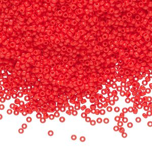 Seed bead, Miyuki, glass, pkg/35g, #15 rocaille, opaque vermillion red, (RR-407).