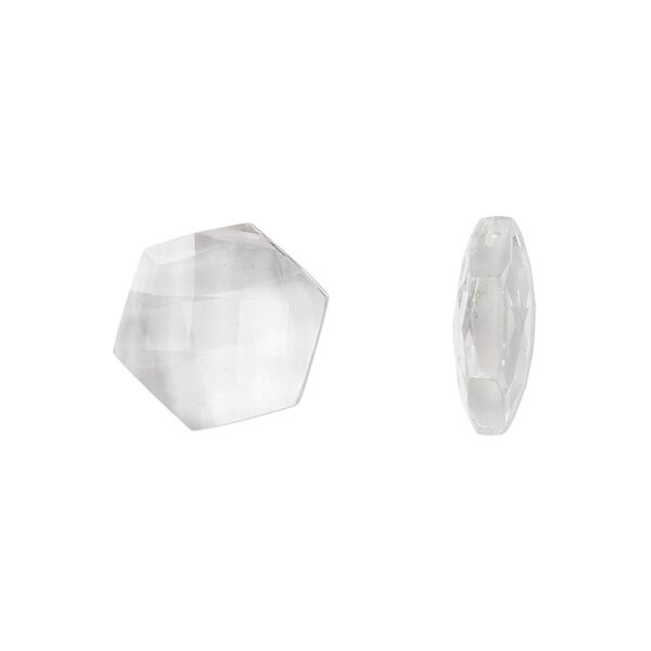 Quartz crystal 1pkg2, hand-cut top-drilled puffed hexagon bead natural 13mm image number 0