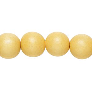 Bead 1pkg1, Taiwanese cheesewood (dyed / waxed), dark yellow, 11-12mm round, 15-1/2 to 16 inches.