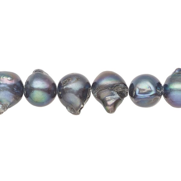Freshwater pearl 1pkg1, semi-round, 15.5-16 inch blue peacock 8-12mm cultured image number 0