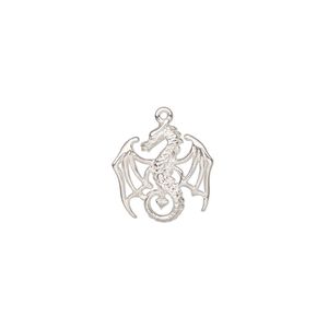 Charm 1pkg1,  Amoracast&reg;, sterling silver, 15x14mm 1-sided satin-finished cutout winged dragon.