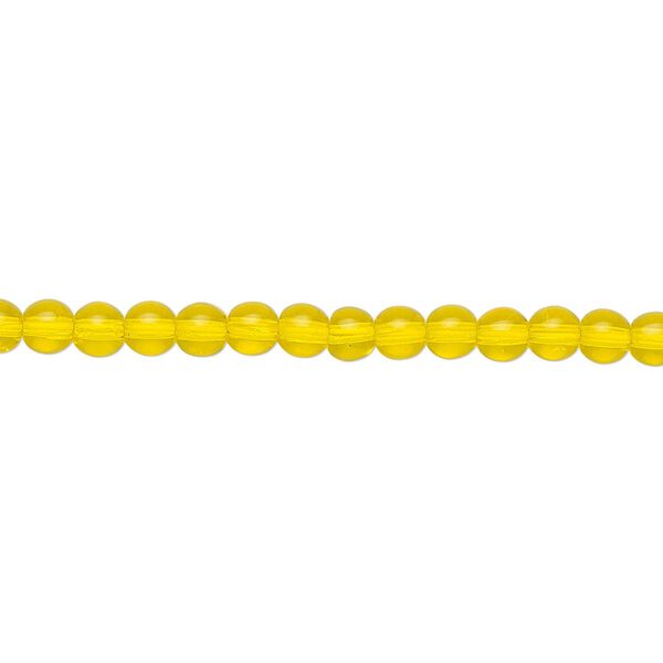 Bead, Czech glass druk, transparent yellow, 4mm round. Sold per 15-1/2" to 16" strand. image number 0