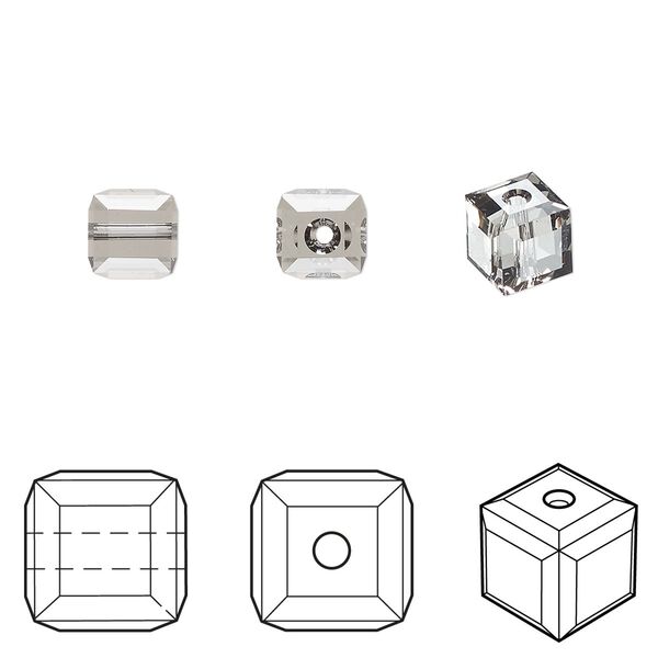 Bead 6pk black diamond, Crystal Passions&reg; 6mm cube 5601 image number 0
