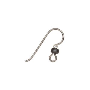 Ear wire fishhook 1pkg50 black-plated niobium / sterling silver, 15.5mm / 2mm ball / 3x1.5mm heishi / open loop, 20 gauge 25 pair