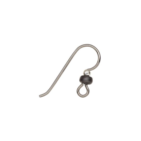 Ear wire fishhook 1pkg50 black-plated niobium / sterling silver, 15.5mm / 2mm ball / 3x1.5mm heishi / open loop, 20 gauge 25 pair image number 0