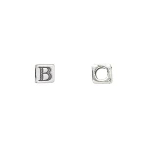 Bead 1pkg1 sterling silver, 5.5mm cube / letter B, antiqued Dione&reg;
