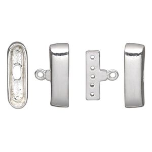 End bar 1pkg1 sterling silver, 19x6mm smooth oval cap / 15x7mm inside bar / 17x4mm inside diameter, 5-strand