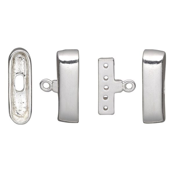 End bar 1pkg1 sterling silver, 19x6mm smooth oval cap / 15x7mm inside bar / 17x4mm inside diameter, 5-strand image number 0