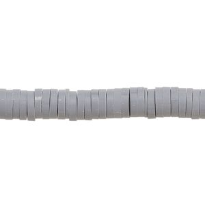 Bead, polymer clay, opaque light grey, 6x1.5mm heishi. Sold per pkg of (2) 15-1/2" to 16" strands.