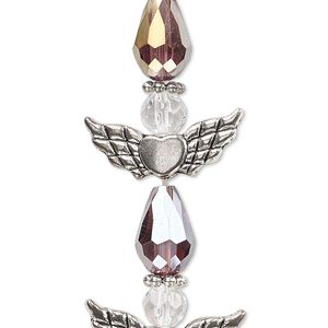 Bead mix 1pkg4 silver-plated "pewter", 25x22mm angel, medium purple AB & clear / antique