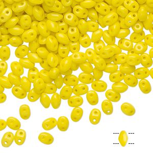 Bead, Preciosa Twin&trade;, Pressed Twin, Czech pressed glass, yellow, 5x2.5mm oval with (2) 0.7-0.8mm holes. Sold per 250-gram pkg.
