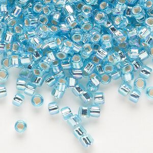 Seed bead, Dyna-Mites&trade;, glass, silver-lined translucent rainbow light aqua, #6 round with square hole. Sold per 1/2 kilogram pkg.
