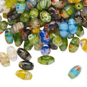 Bead mix, millefiori glass 1pkg2oz, translucent and transparent multicolored, 10x7mm-12x9mm oval.