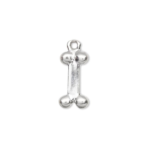 Charm, sterling silver, 17x8mm single-sided dog bone. Sold individually. image number 0