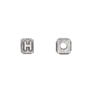 Bead 1pkg4 pewter, 8x6mm rectangle / letter H, antiqued Dione&reg;