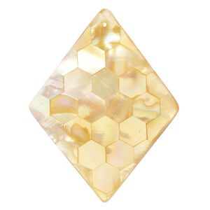 Focal, gold lip shell / mother-of-pearl shell / resin (assembled) 1pkg1, 58x42mm-60x45mm top-drilled 1sided diamond with honeycomb pattern.