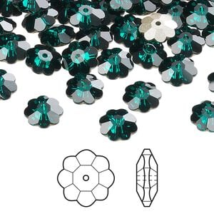 Margarita flower 12pk emerald foil back, Crystal Passions&reg; 8x3mm 3700