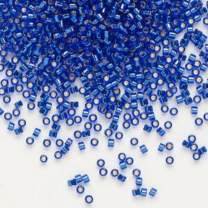 Seed bead, Delica&reg;, glass, pkg/7.5g, #11 round, transparent silver-lined cobalt (DB-0047).