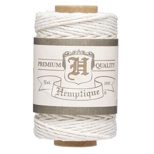 Cord, Hemptique&reg;, polished hemp, white, 1mm diameter, 20-pound test. Sold per 98-foot spool.