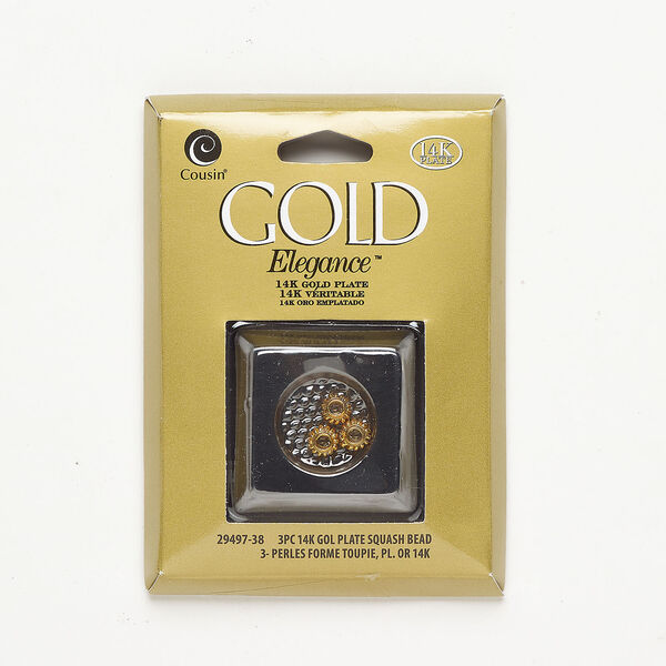 Bead 1pkg3, gold-plated copper, 6x5mm corrugated rondelle. image number 0