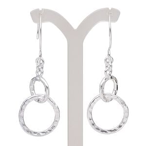 Earring, Hill Tribes, silver-plated copper, 2-1/2 inches with hammered interlocking circle and French hook ear wire. Sold per pair.