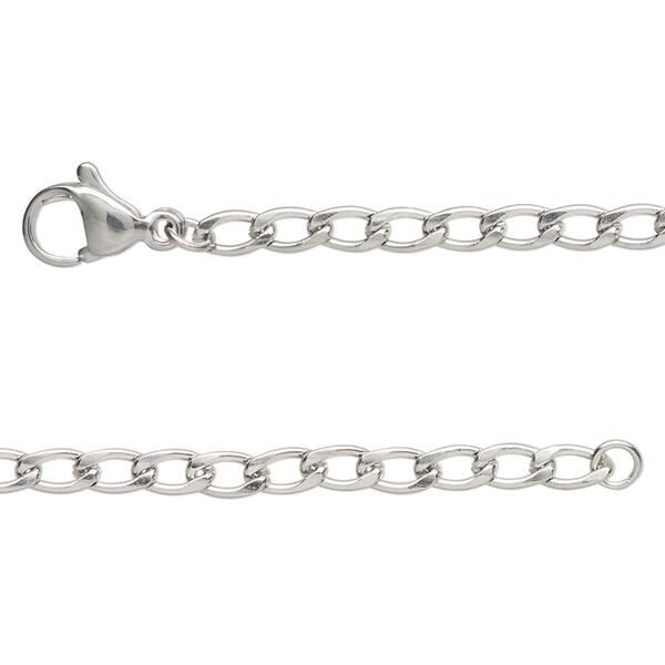 Chain 1pkg2 curb, 3mm flat / lobster claw clasp, stainless steel 24 inch image number 0