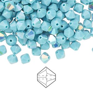Bead 24pk turquoise AB, Preciosa Czech crystal 5mm bicone