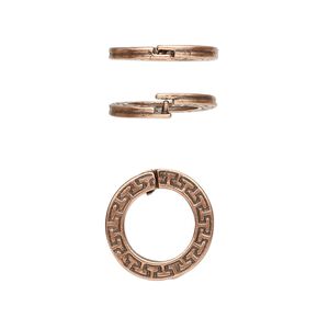 Loop Lock&trade;, JBB Findings, antique copper-plated pewter (tin-based alloy), 15mm double-sided flat round with geometric design and ridged edge. Sold per pkg of 4.