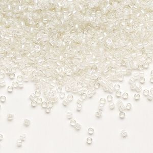 Seed bead, Delica&reg;, glass, pkg/250g, #11 round, translucent white pearl-lined rainbow pale beige (DB-1701).