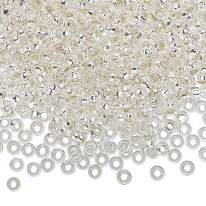 Seed bead, Miyuki, glass, pkg/10g, 3x1.3mm spacer rondelle, transparent silver-lined clear, (SPR3-1).