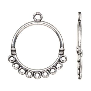 Drop, antique silver-finished "pewter" (zinc-based alloy), 26mm double-sided open round with 9 closed loops. Sold per pkg of 10.