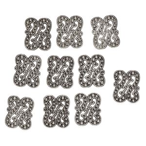 Bead spacer 1pkg10 silver-finished "pewter", 18x14mm textured double S / single-sided / fits up to 10mm round, antique 1-strand