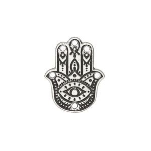 Connector, TierraCast&reg;, "Caravan" collection, antique silver-plated pewter (tin-based alloy), 22x17.5mm double-sided Hamsa hand with 6 holes. Sold per pkg of 2.