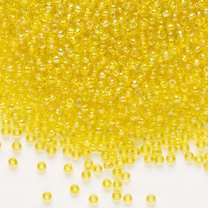 Seed bead, Preciosa Ornela Czech glass, pkg/50g, #11 rocaille, translucent rainbow yellow amber, (81010).