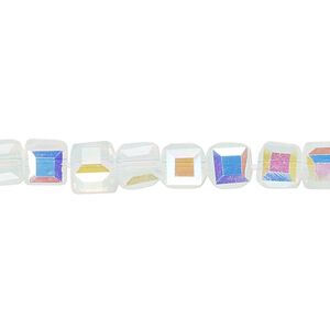 Bead 1pk 18 facets transparent clear frosted AB, Celestial Crystal&reg; 6mm cube 15.5-16 inch