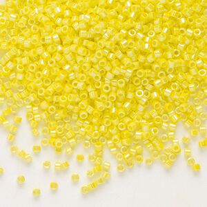 Seed bead, Delica&reg;, glass, pkg/7.5g, #11 round, opaque rainbow yellow (DB-0160).