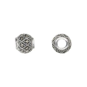 Marcasite / sterling silver 1pkg1, round bead natural 10mm Dione&reg;